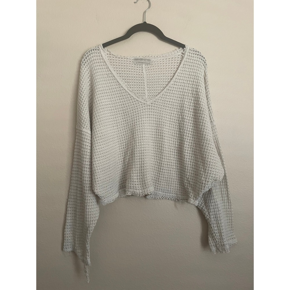 Y2K Urban Outfitters Cream Crochet Knit Waffle Crop Top Small Oversized Grunge‎
